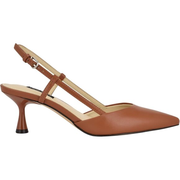 Nine West Women Brown Faux Leather Pointed Closed Toe Ankle Buckle Rhonda Pumps - Picture 5 of 6